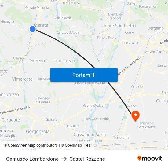 Cernusco Lombardone to Castel Rozzone map
