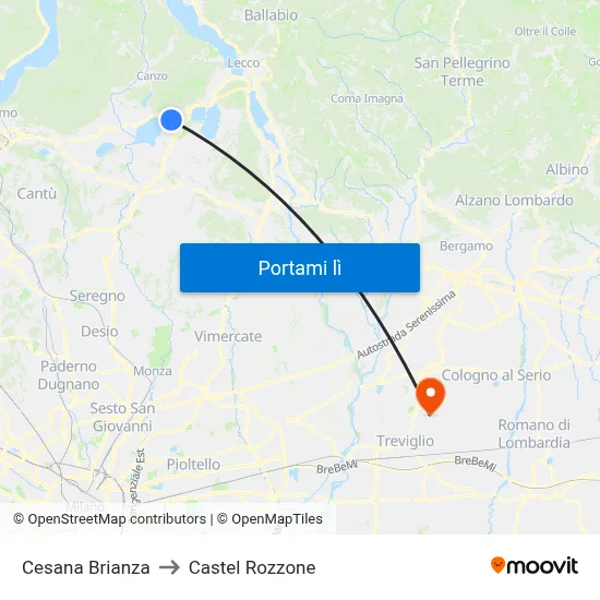 Cesana Brianza to Castel Rozzone map