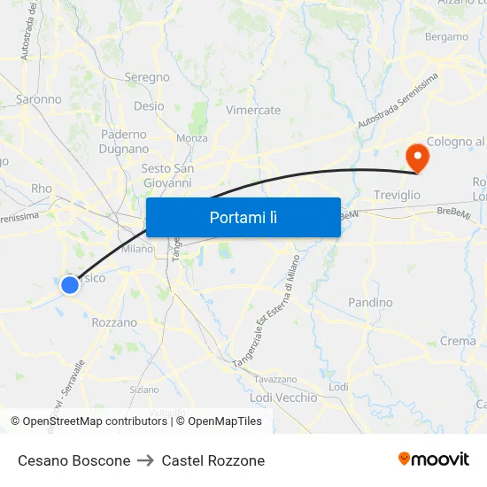 Cesano Boscone to Castel Rozzone map
