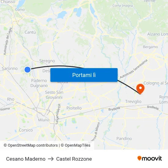 Cesano Maderno to Castel Rozzone map