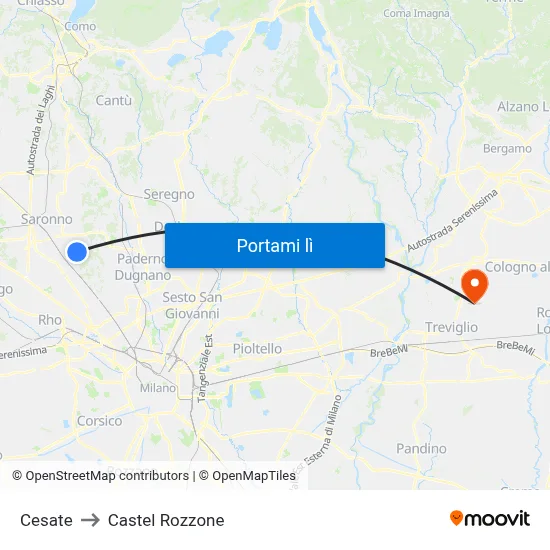 Cesate to Castel Rozzone map