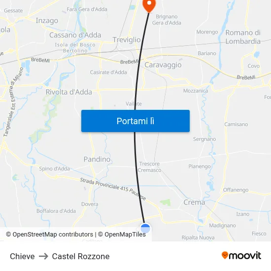 Chieve to Castel Rozzone map