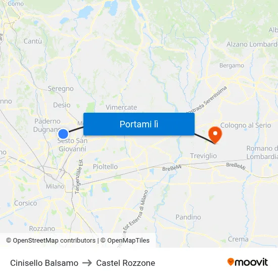 Cinisello Balsamo to Castel Rozzone map