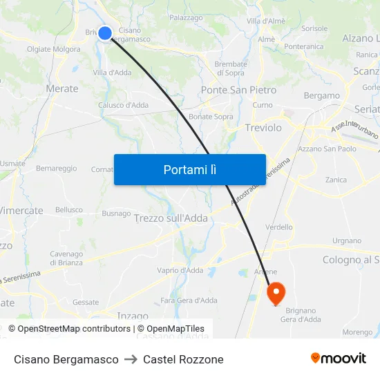 Cisano Bergamasco to Castel Rozzone map