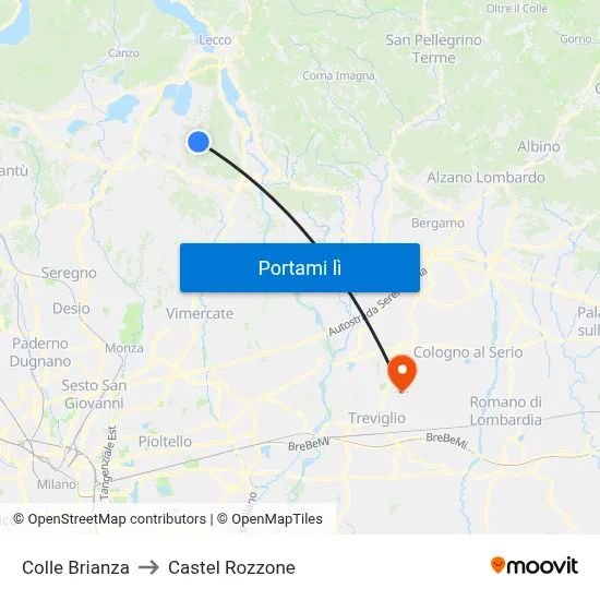 Colle Brianza to Castel Rozzone map
