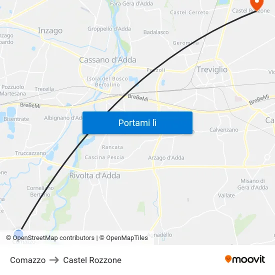 Comazzo to Castel Rozzone map