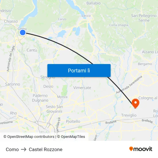 Como to Castel Rozzone map