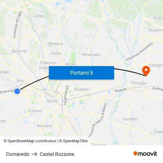 Cornaredo to Castel Rozzone map