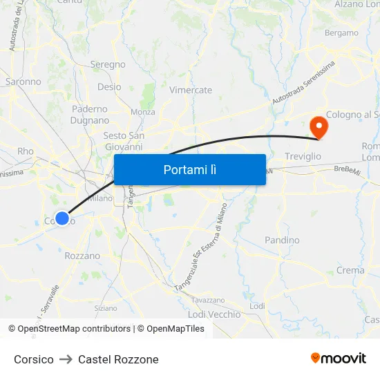 Corsico to Castel Rozzone map