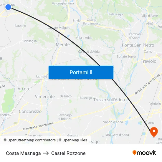 Costa Masnaga to Castel Rozzone map