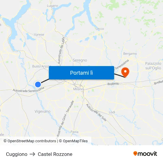 Cuggiono to Castel Rozzone map