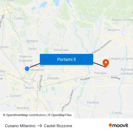 Cusano Milanino to Castel Rozzone map