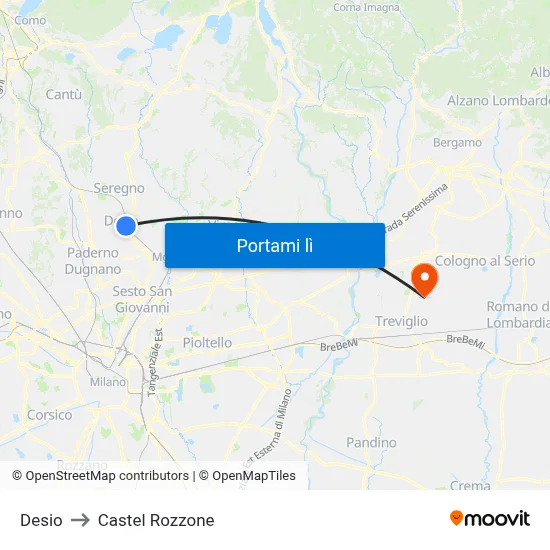 Desio to Castel Rozzone map