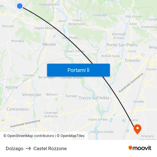 Dolzago to Castel Rozzone map