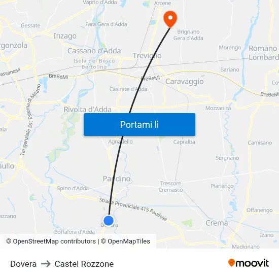 Dovera to Castel Rozzone map