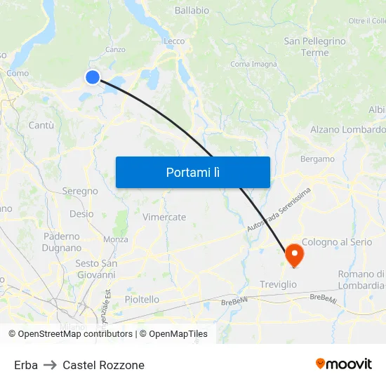 Erba to Castel Rozzone map