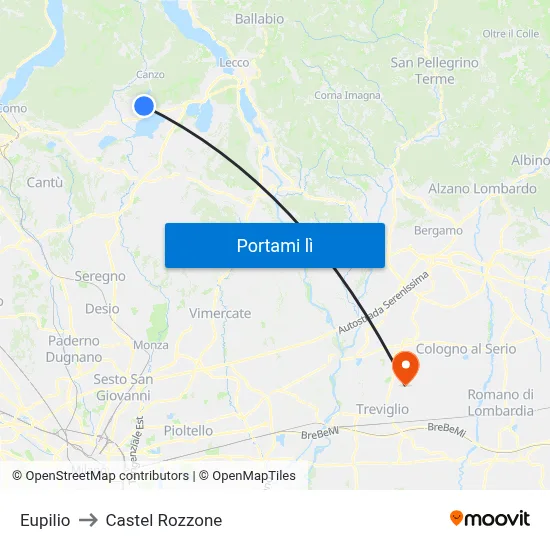 Eupilio to Castel Rozzone map