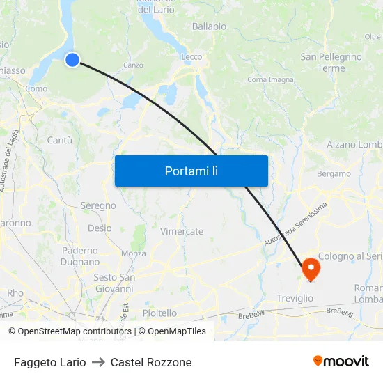 Faggeto Lario to Castel Rozzone map