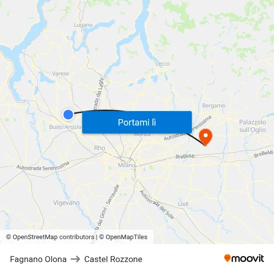 Fagnano Olona to Castel Rozzone map