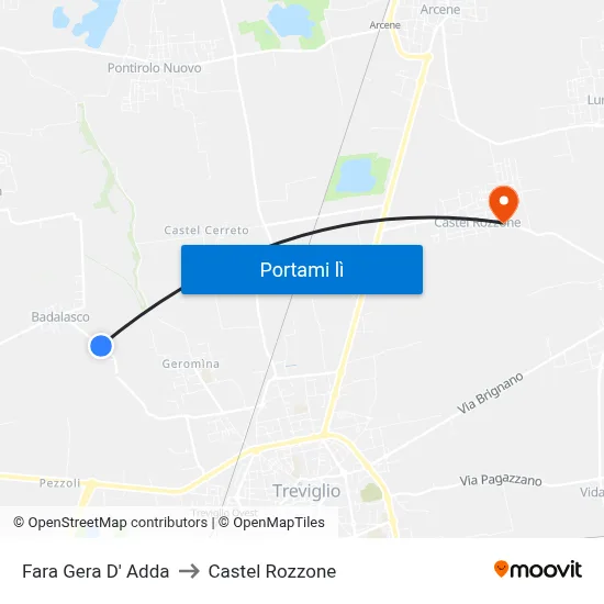 Fara Gera D' Adda to Castel Rozzone map