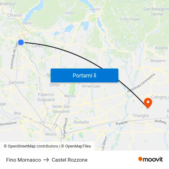 Fino Mornasco to Castel Rozzone map