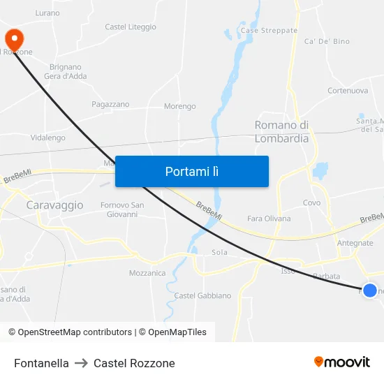 Fontanella to Castel Rozzone map