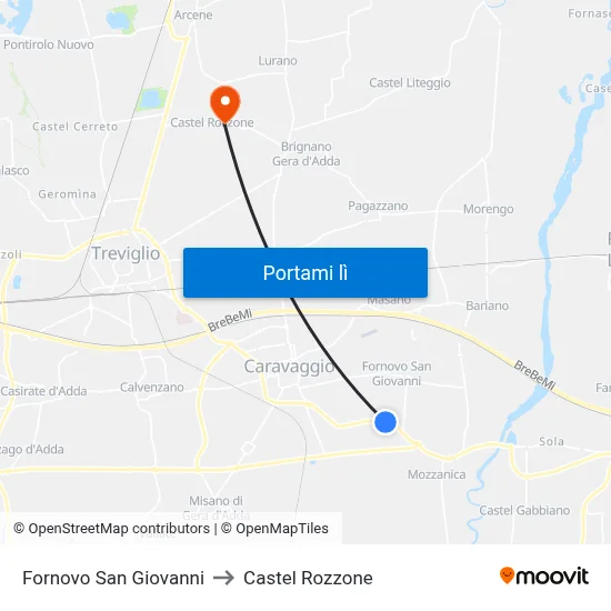 Fornovo San Giovanni to Castel Rozzone map