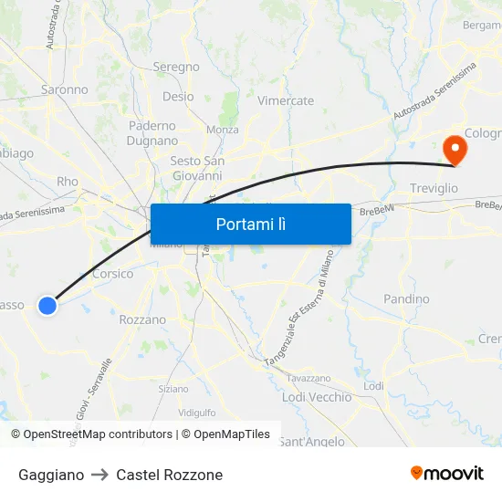 Gaggiano to Castel Rozzone map