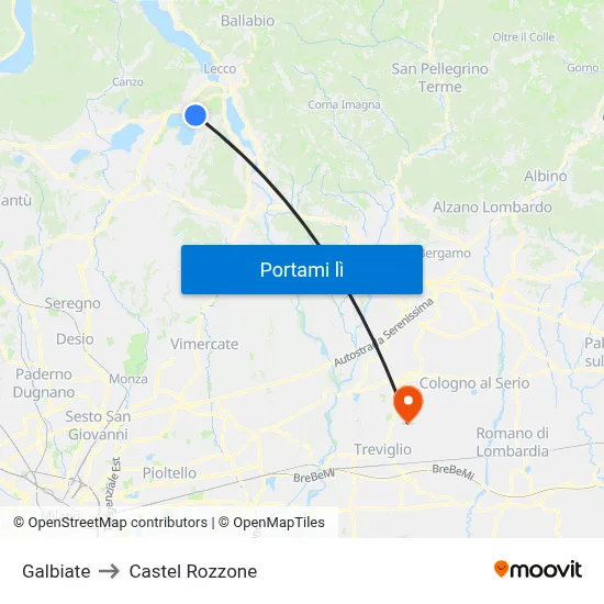 Galbiate to Castel Rozzone map