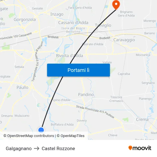 Galgagnano to Castel Rozzone map