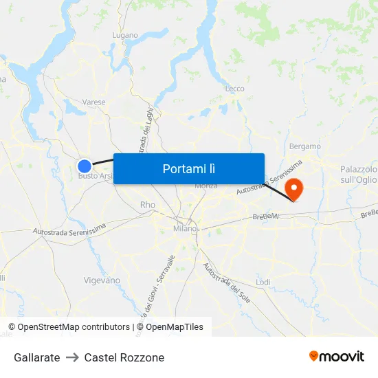 Gallarate to Castel Rozzone map