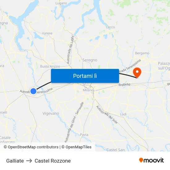 Galliate to Castel Rozzone map