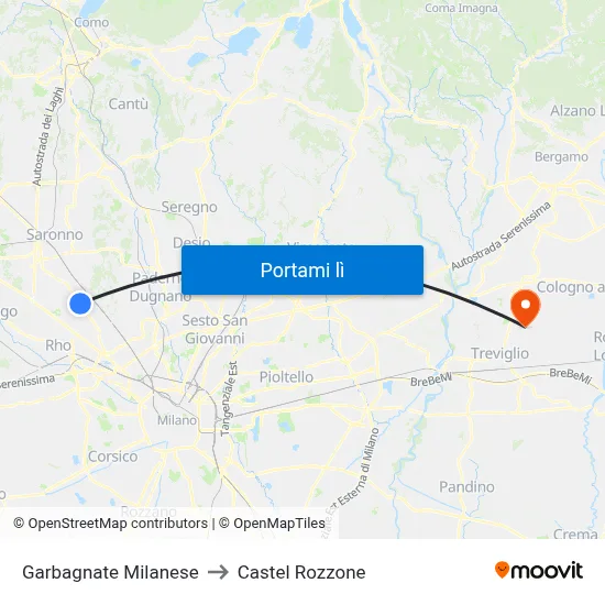Garbagnate Milanese to Castel Rozzone map