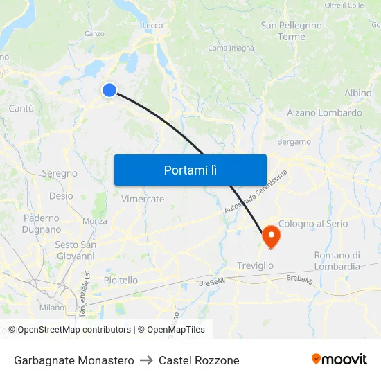 Garbagnate Monastero to Castel Rozzone map