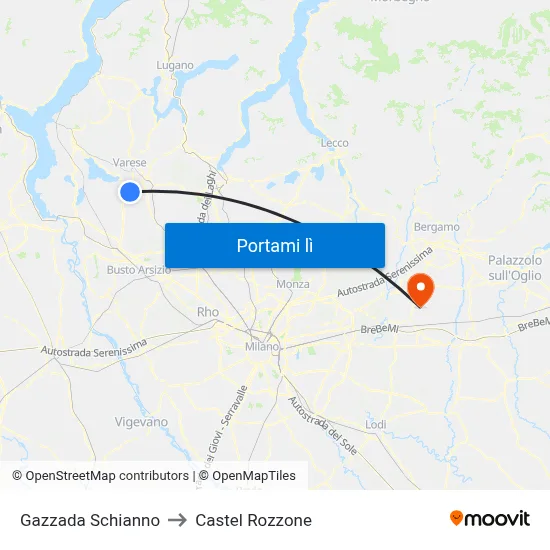 Gazzada Schianno to Castel Rozzone map