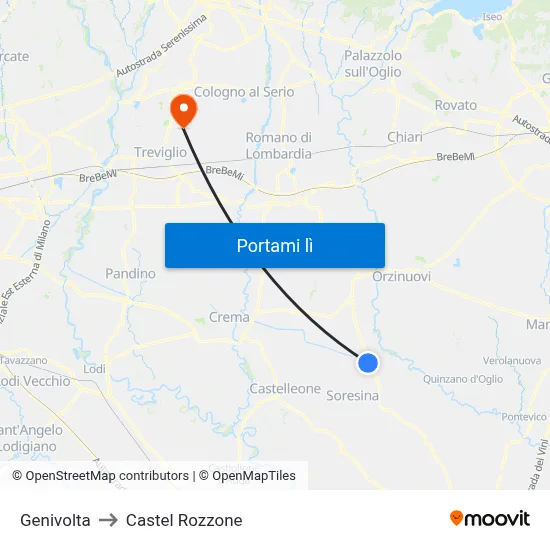 Genivolta to Castel Rozzone map