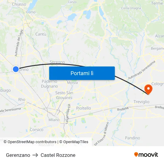 Gerenzano to Castel Rozzone map