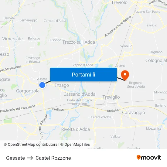 Gessate to Castel Rozzone map