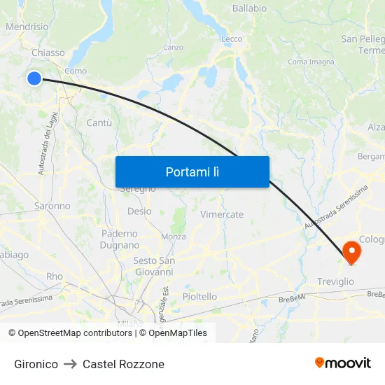 Gironico to Castel Rozzone map