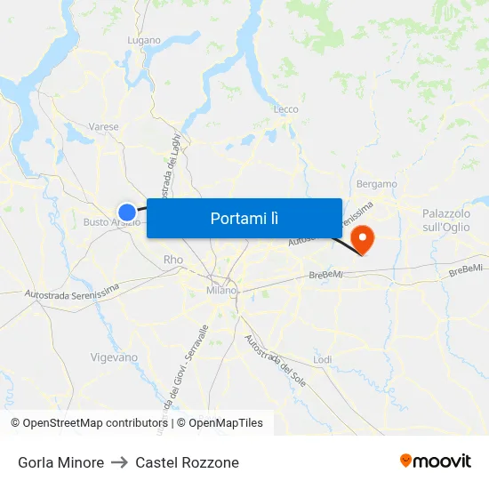 Gorla Minore to Castel Rozzone map