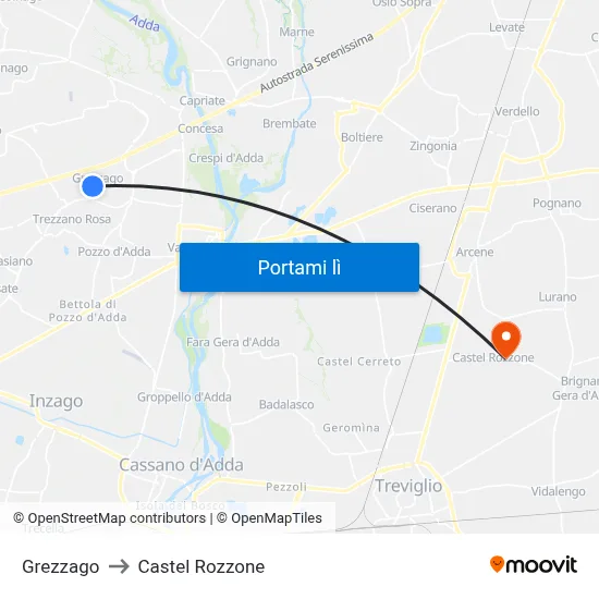 Grezzago to Castel Rozzone map