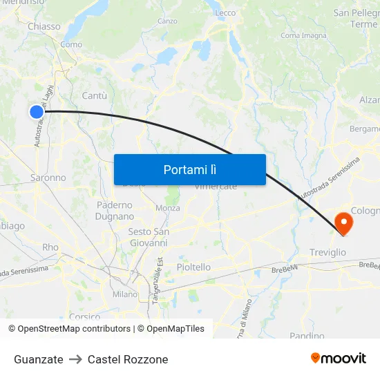 Guanzate to Castel Rozzone map