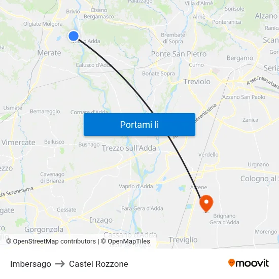 Imbersago to Castel Rozzone map