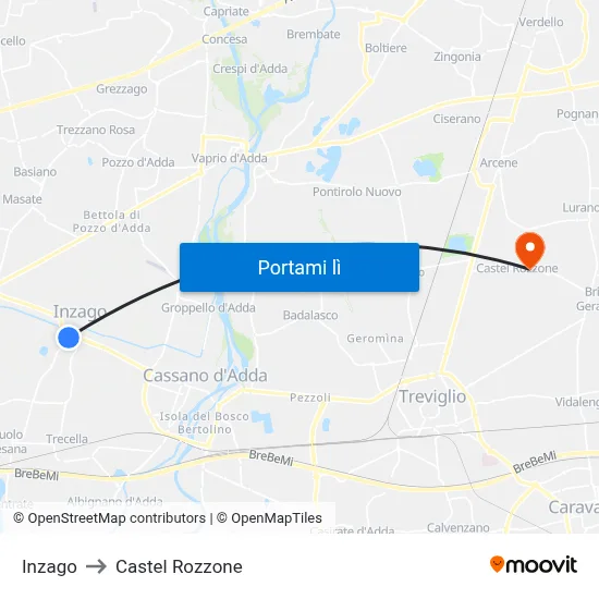 Inzago to Castel Rozzone map