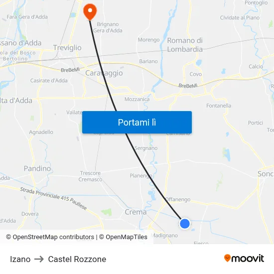 Izano to Castel Rozzone map
