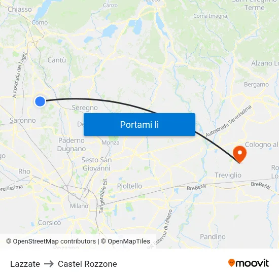 Lazzate to Castel Rozzone map