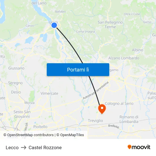 Lecco to Castel Rozzone map