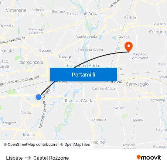 Liscate to Castel Rozzone map