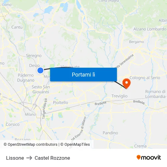 Lissone to Castel Rozzone map