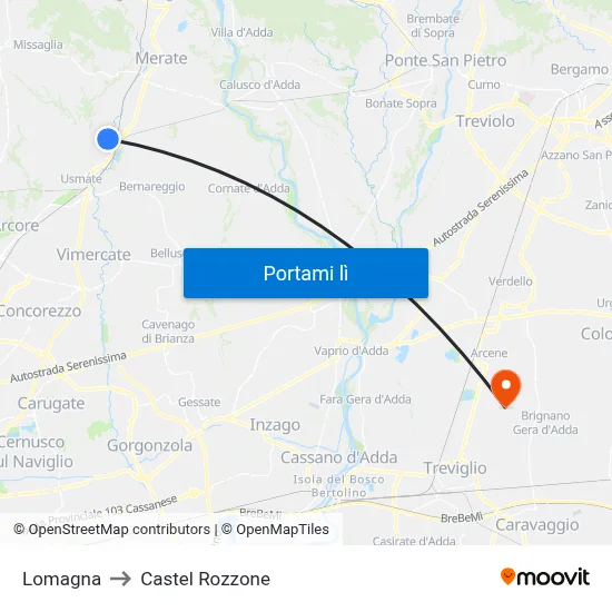Lomagna to Castel Rozzone map